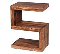 FineBuy Mesa Auxiliar Forma de S Moderna 44x30x60 cm Madera Maciza de Sheesham | Mesa Lateral con Estante para Salón | Mesita Café Pequeña para Sofá