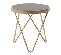 FineBuy Mesa Auxiliar Redonda 42x42x46 cm Cristal y Metal | Mesa de Centro Oro para Salón | Mesita Café Pequeña para Sofá