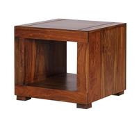 FineBuy Mesa de Centro Cuadrada Moderna 50x50x45 cm Madera Maciza de Sheesham | Mesa Auxiliar con Estante para Salón | Mesita Café Pequeña para Sofá