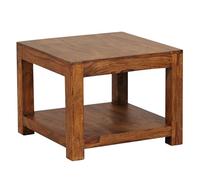 FineBuy Mesa de Centro Cuadrada Moderna 60x60x45 cm Madera Maciza de Sheesham | Mesa Auxiliar con Estante para Salón | Mesita Café Pequeña para Sofá
