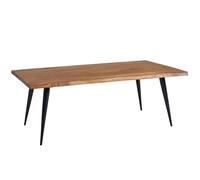 FineBuy Mesa de Centro Moderna 110x60x40 cm Madera Maciza de Sheesham y Metal | Mesa Auxiliar para Salón Rectangular | Mesita Café con Borde de Árbol Grande para Sofá