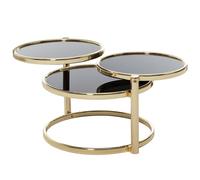 FineBuy Mesa de Centro Moderna Redonda 58x58x43 cm Cristal y Metal | Mesa Auxiliar Extensible para Salón Negro e Oro | Mesita Café para Sofá