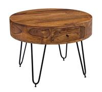 FineBuy Mesa de Centro Redonda Moderna 60x60x44,5 cm Madera Maciza de Sheesham | Mesa Auxiliar con cajones para Salón | Mesita Café Pequeña para Sofá