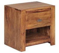 FineBuy mesilla de noche de madera maciza Sheesham noche-tocador 40 cm 1 cajón 1 porta estilo rural bandeja de mesa de noche mesita de noche real de madera oscura noche marrón consola producto natural Mobiliario de dormitorio