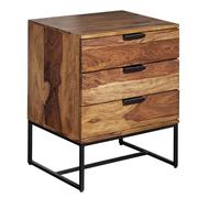 FineBuy Mesita de Noche 50x40x65 cm Madera Maciza de Sheesham y Metal | Mesilla Mesa de Noche con 3 cajones | Consola de Noche con Espacio de Almacenamiento