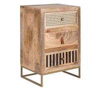 FineBuy mesita de Noche Mango Madera Maciza/Metal 40x60x30 cm mesita de Noche somier Bed | Mesita de Noche de diseño con 3 cajones | Mesita de Noche con Espacio de Almacenamiento.