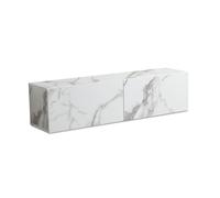 FineBuy Mueble bajo colgante con aspecto de mármol, color blanco, 120 x 30 x 30 cm, mueble de TV de diseño moderno con puertas abatibles, mueble de pared para TV, cómoda para colgar
