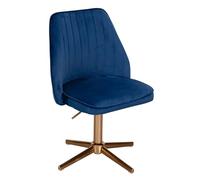 FineBuy Silla Giratoria Terciopelo Moderna Azul | Silla de Cocina sin Ruedas | Silla de Comedor Tapizada con Respaldo