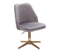 FineBuy Silla Giratoria Terciopelo Moderna Gris | Silla de Cocina sin Ruedas | Silla de Comedor Tapizada con Respaldo
