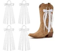 FineCheer 4 lazos de cinta blanca para botas de vaquera, lazos de encaje, decoración extraíble para bodas, mujeres, bricolaje, despedida de soltera, recepción, accesorios, suministros, regalos