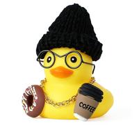 FINEED Mini decoración de pato de goma con sombrero de punto, gafas, collar