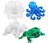 FineGood - 2 moldes de resina epoxi con diseño de rana de pulpo, moldes de resina epoxi de animales 3D, moldes de fundición de resina de silicona para decoración del hogar, adorno de escritorio