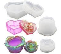 FineGood - 2 moldes de resina para tarro de corazón rosa con tapa, moldes de resina de silicona, moldes para fundición de resina, portavelas y contenedor de caramelos