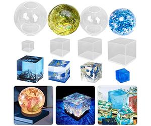FineGood - 6 moldes de resina de cubo esférico y silicona transparente, epoxi, velas y jabón