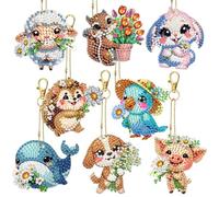 FineGood 8 piezas de lindos kits de pintura de arte de diamante de animales, kits de llavero de arte de diamante de cristal de 5D atrapasoles colgante de adorno DIY