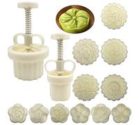 FineGood - Juego de 2 moldes de prensa de pastel de luna con 11 estafilos cortador de galletas de 50g, 100g, prensa de flores molde de pastel de luna herramientas para hornear