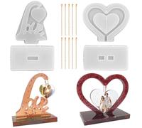 FineGood Juego de 2 moldes de resina con marco de fotos 3D, moldes de resina epoxi en forma de corazón, moldes de silicona para manualidades, decoración del hogar, regalos de boda