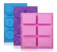 FineGood - Moldes de jabón de 3 piezas para suministros de fabricación de jabón, bandejas de muffins de silicona Moldes para pasteles Moldes de flores de silicona