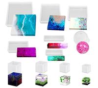 FineGood - Moldes de resina epoxi, 11 unidades, moldes de bola cuadrada de silicona, para preservación de flores, muestras de jabón