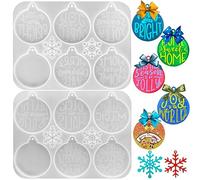FineGood - Paquete de 2 moldes de resina de Navidad, moldes redondos de silicona para árbol de fundición de resina, adorno colgante, llavero, molde de copo de nieve, decoraciones de Navidad