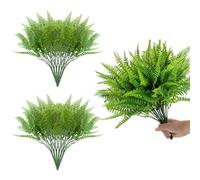 FineInno 12 Piezas Hojas Verdes Artificiales Decoracion, Plantas Artificiales Colgantes para Exterior Resistente a Los Rayos UV Helecho Artificial Verde para Decoración De Bodas Y Fiestas (Verde)