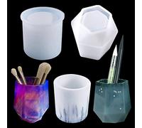 FineInno 2Pcs Moldes de Resina Botella Molde Silicona Hexagonal Molde Cilíndrico de Portalápices Molde de Fundición Molde de Organizador de Lápiz (Pen Holder Mold)