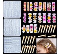 FineInno 3 Piezas Moldes Resina Epoxi Pinzas de Pelo y 20 Accesorios Hair Clips Resin Mold Moldes Silicona Pasador de Pelo Moldes Fundición Joyería