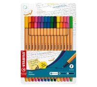 Fineliner - STABILO point 88 - Pack of 15 - Assorted Colours including 5 Neon Co