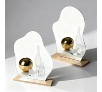 FINELYCR 2 Piezas Espejo de Mesa, Forma Irregular Espejo Mesa, Espejo Tocador Acrílico Sin Marco, Espejo Pequeño con Base de Madera para Dormitorio, Hotel