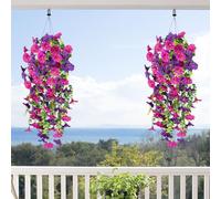 FINELYCR 2 Piezas Flores Artificiales Exterior, Plantas Artificiales Colgante, Fácil de Cuidar Flores Artificiales para la Decoración Interior y Exterior de Casas y Jardines (Balcones, Terrazas)