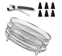 FINELYCR 3 Piezas Rejilla Air Fryer, Redondo Rejilla Freidora Aire, Acero Inoxidable Rejilla para Freidora de Aire, con Clips Anti-Escaldaduras y Patas de Silicona, para Horno, Freidora de Aire