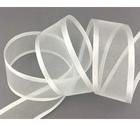 finemark Cinta de gasa con borde satinado, 25 m x 38 mm, marfil (02), cinta decorativa de gasa para regalo, semitransparente, brillante, sin alambre, organza
