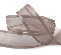 finemark Cinta de gasa de 25 m x 25 mm, con borde de satén, color topo (06), cinta decorativa de gasa, cinta de regalo, semitransparente, brillante, sin alambre, organza