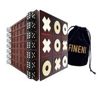 FINENI Dice Battle & TicTacToe - Juego de mesa (doble cara), juegos de mesa de centro de madera de color oscuro duradero para adultos, juego de mesa de bar, juego de mesa interior y juegos de mesa de