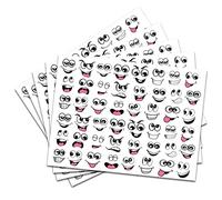 Finest Folia 240 pegatinas divertidas para la boca y los ojos, 28 x 21 cm, divertidas pegatinas para niños, manualidades, regalos, álbumes de recortes, color blanco y negro, R185 (5 hojas)
