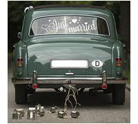 Finest Folia Adhesivo decorativo Just Married para coche de boda, para la parte trasera, adhesivo decorativo para la pared, para bodas, casas, decoración (blanco, KX057 Just Married 3)