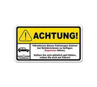 Finest Folia Fun Sticker Achtung Vibration 10 x 5,5 cm Aufkleber für Fahrzeuge Kfz Zubehör lustiger Bike Trekker Spruch Warnung waschstraßenfest selbstklebend R193 (05 Auto)