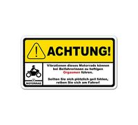 Finest Folia Fun Sticker Achtung Vibration 10x5,5cm Aufkleber für Fahrzeuge Kfz Zubehör lustiger Bike Trekker Spruch Warnung waschstraßenfest selbstklebend R193 (03 Motorrad)