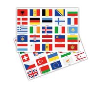 Finest Folia Juego de 50 banderas de país en 2 hojas DIN A4, cada bandera, 4,9 x 3,3 cm, pegatinas para modelismo, bicicleta, coche, moto, decoración de países R108 (Europa)