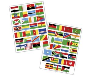 Finest Folia Juego de 55 banderas de país en 2 hojas DIN A4, cada bandera, 4,9 x 3,3 cm, pegatinas para modelismo, bicicleta, coche, moto, decoración de países R108 (África)