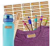 Finest Folia Juego de pegatinas personalizadas para niños ropa bolígrafos cuadernos guardería guardería con nombre personalizado textiles con nombre resistentes al agua (Marrón, 120 piezas)