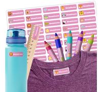 Finest Folia Juego de pegatinas personalizadas para niños ropa bolígrafos cuadernos guardería guardería con nombre personalizado textiles con nombre resistentes al agua (Rosa, 180 piezas)