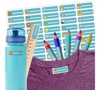 Finest Folia Juego de pegatinas personalizadas para niños ropa bolígrafos cuadernos guardería guardería con nombre personalizado textiles con nombre resistentes al agua (Azul claro, 120 piezas)