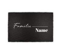 Finest Folia Placa de pizarra personalizable para puerta de casa, grabado láser, nombre, apellido, placa decorativa personalizable (20 apellidos con línea)