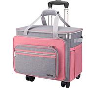 FINESUN Bolso para máquina de coser con ruedas, bolsa de transporte deluxe plegable para Brother, Singer, Bernina y la mayoría de las máquinas (Rosa, con ruedas)