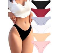 FINETOO 6 Pack Cotton Underwear for Women Cute Low Rise Bikini Panties High Cut Breathable Sexy Womens Cheeky S-XL