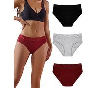 FINETOO Pack de 3 Calzoncillos para Mujer, Conjunto de Encaje de algodón, Cintura Media, Ropa Interior Menstrual, Tallas S-2XL, A-3er, S…