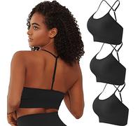 FINETOO Sujetador deportivo para mujer con espalda descubierta, sujetador de yoga con acolchado y2k Bandeau Top Halter Entrenamiento Conjunto de camiseta deportiva Mujer Bustier S-XL, A-3er, S