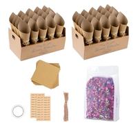 FINEVERNEK 40 Piezas Conos Arroz Boda, Set de Papel Kraft Con 2 Soportes, 200g Pétalos de Rosa Naturales, Caja Confeti, Decoración Para Fiesta Boda Ceremonia