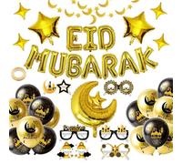FINEVERNEK Eid Mubarak Ramadán Decoración, Eid Mubarak Decoracion, Eid Mubarak Globos,Globos Eid Negros y Dorados, Globos para Decoración de Fiestas de Eid Mubarak, para Eid Al Fitr y Eid Al Adha